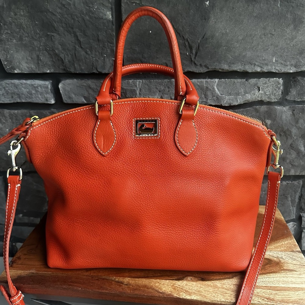 Dooney & Bourke Dillen II Pebbled Leather Satchel Handbag Pure Tote Bag Orange